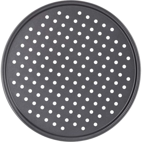 Pizzapanne, sett med 4, rund, perforert, non-stick, flamme-mønstret, stål, form, ∅ 32 cm, antrasitt