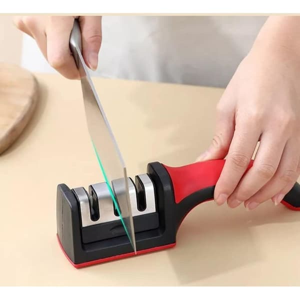 Trefaset knivsliber - Til køkkenknive - Professionelle resultater/ergonomisk design - Keramisk/wolframcarbid/diamantsten - Sort/krom