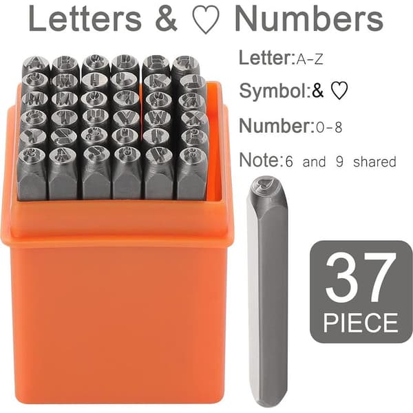 37 delar stämpelbokstäver och siffror, 3 mm stans, A-Z och 0-9, för stämpling av metall, plast, trä, läder