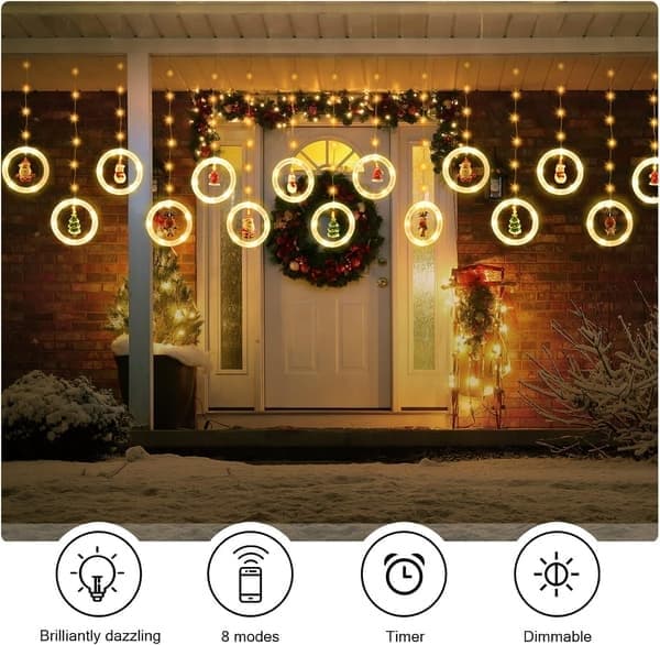 Julevinduslys 3m x 0.5m LED Lyslenke Gardin Fairy Light med 8 Moduser Juledekorasjon (Varmhvit)