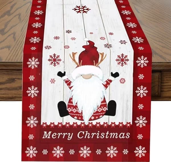 Julbordslöpare 180 cm lång, God Jul Tomtar Jute Bordslöpare