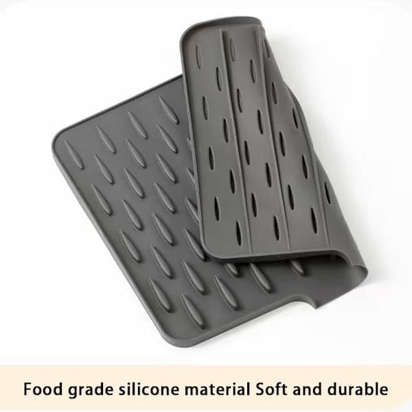 Diskmatta i silikon för köksbänk, spillfri avrinning för diskho, kylskåp, silikagel, diskmatta i silikon, ljusgrå 40*32.5cm