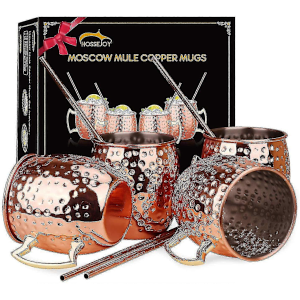 Rakskålar Muggar Moscow Mule Kopparmuggar - Set med 4-Handgjorda-Rena Solida Kopparmuggar 47 cl Presentförpackning