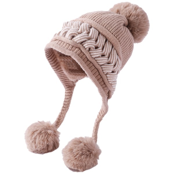 Färgblockerad Twist Tre-Pompom Ullhatt