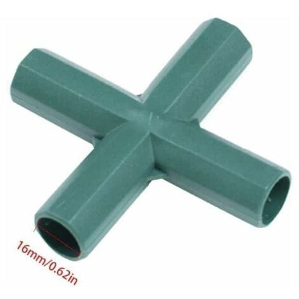 Plastrammekoblinger, rettvinklede rørkoblinger, drivhuskonstruksjonskoblinger, 16 mm 4-veis kryss, 10 stk