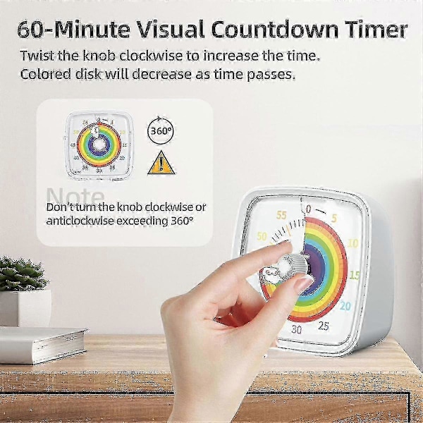 60-minutters visuel timer med natlys, nedtællingstimer, Pomodoro-timer med regnbuemønster, velegnet til børn og voksne B