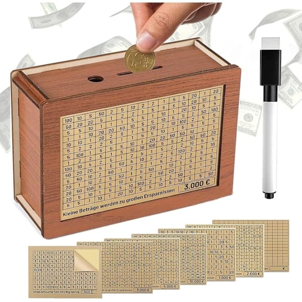 Träspargris, spargris med siffror, kryssningsfartyg, träspargris, spargris med kalkylator som mål