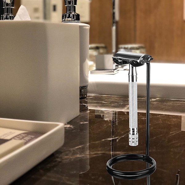 2-pak sikkerhedsskraberholder, barberkostholder i rustfrit stål, barberholderbase til mænd, kompatibel med sikkerhedsskraber (sort)