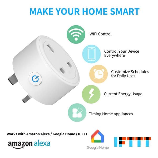 Smartplugg, smartplugg med fjernkontroll og tidsur, Wi-Fi-plugg uten behov for hub