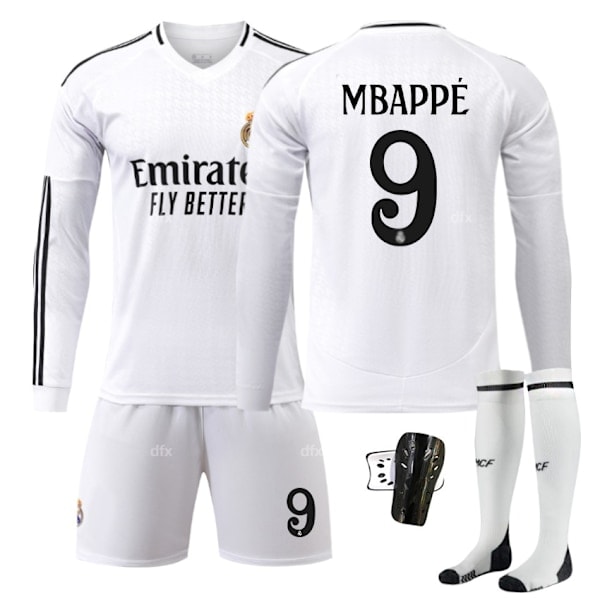 Real Madrid Barn Hemmaställ 2024-2025 Höst & Vinter Nr 10 Strumpor + Skydd 22 MBAPPE No 10 socks + Guard 24