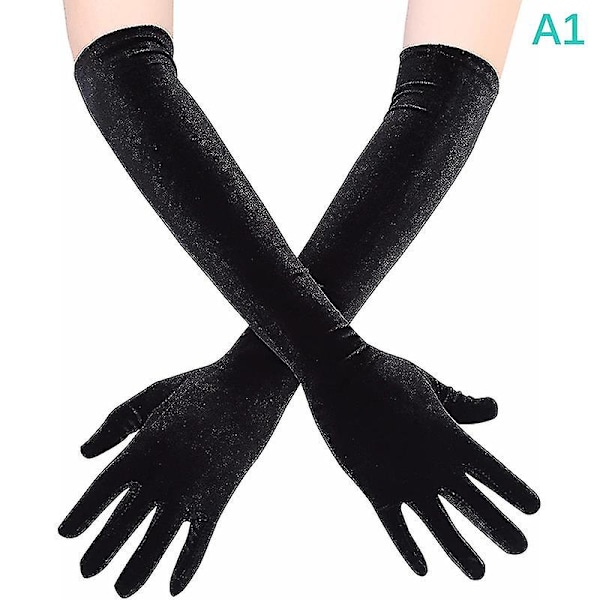 53cm Kalla Varma Gyllene Sammet Polyester Handskar Klänning Bröllopshandskar Vantar-hao