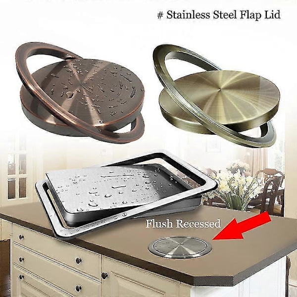 Rustfritt Stål Flapp Flush Innfelt Innebygd Balanse Sving Flapp Lokk Deksel Søppelbøtte Søppelkasse Kjøkken Benkeplate Søppelkasser & Avfallsbeholdere Round-Red Bronze20CM