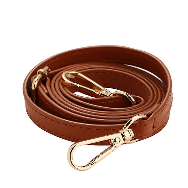 Justerbar Lång Läder Crossbody Axelremsersättning Handväska Bälte Brown  gold buckle