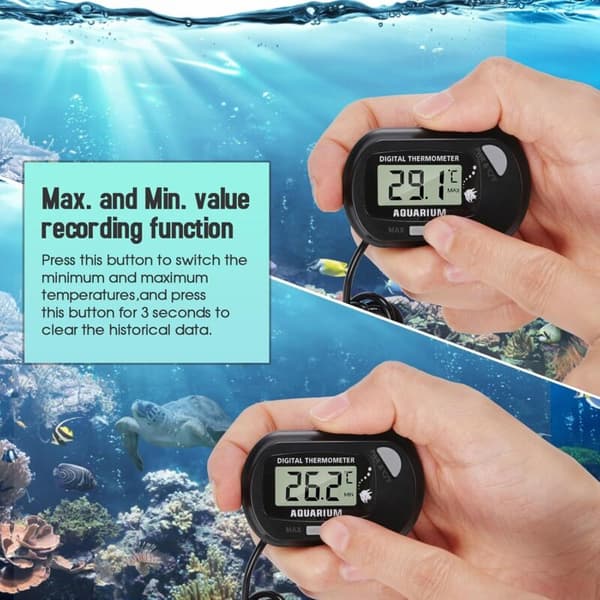 LCD digital akvarietermometer med sugkoppar och vattentät sond för akvarier, vivarier, reptilterrarier (2 stycken)