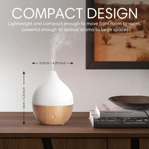 Eterisk Oljediffuser, 100 ml Ultraljuds Elektrisk Eterisk Oljediffuser, Luftfuktare med Varmt Ljus och Automatisk Avstängning för Sovrum, Spa,