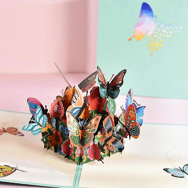 3D-designet udsøgt pop-up kort med indviklet håndlavede sommerfugle, til festligheder og specielle øjeblikke - Inkluderer matchende kuvert