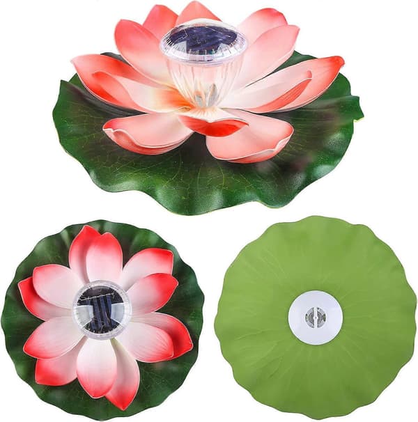 Solcellsdammbelysning, flytande lotusblomma solcellsdriven poolbelysning trädgårdsdamm solcellslilja Lotus Light (Red)