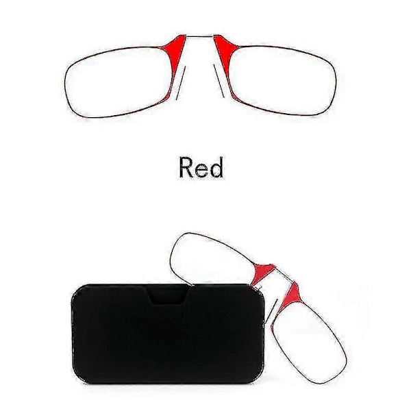 Benlösa läsglasögon med klämma för både män och kvinnor, portabla, fästs på telefonen, ultratunt glasögonfodral medföljer Red 250