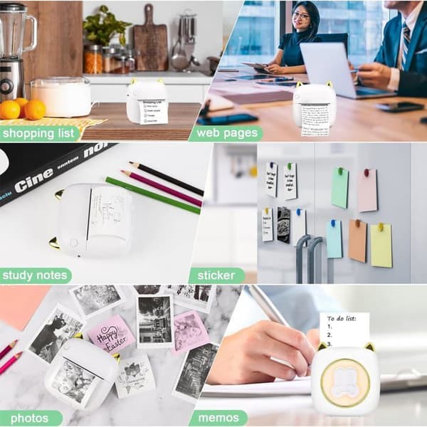 Bærbar fotoprinter, mini trådløs instant fotoprinter, trådløs termisk printer BT mobilprinter med LED