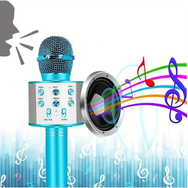 Trådlös BT Karaoke Mikrofon, Bärbar Mikrofon Utomhus Hem Liten Högtalare blå