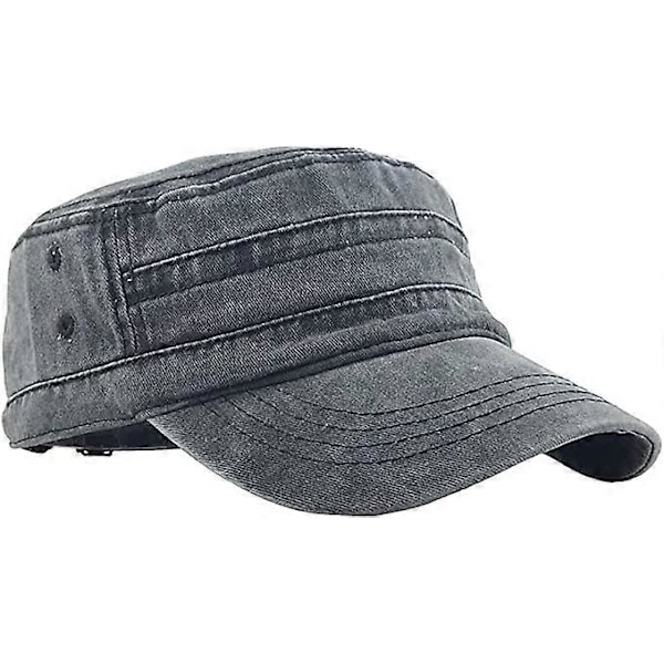 Unisex Vintage Militär Armé Keps Platt Justerbar Basebollkeps Grå black