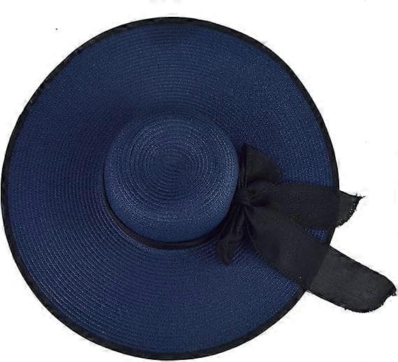 Bredbrättad Fedora Hatt för Kvinnor Bältesspänne Retro Panama Slokhatt Navyblue