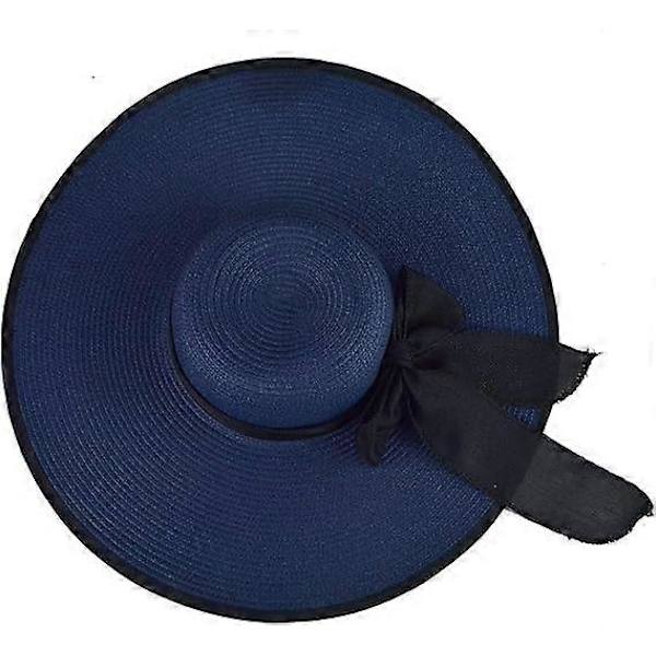 Bredskygget Fedora Hat til Kvinder Bæltespænde Retro Panama Floppy Hat Navyblue