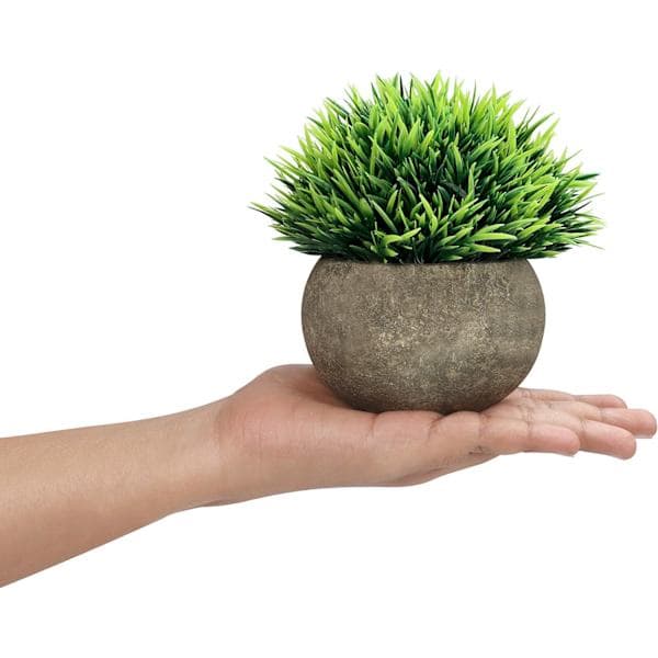 Mini Tekokasvi Ruukuissa (2 kpl) - Teko Vihreä Ruoho Topiary Pensaita Harmaalla Ruukulla