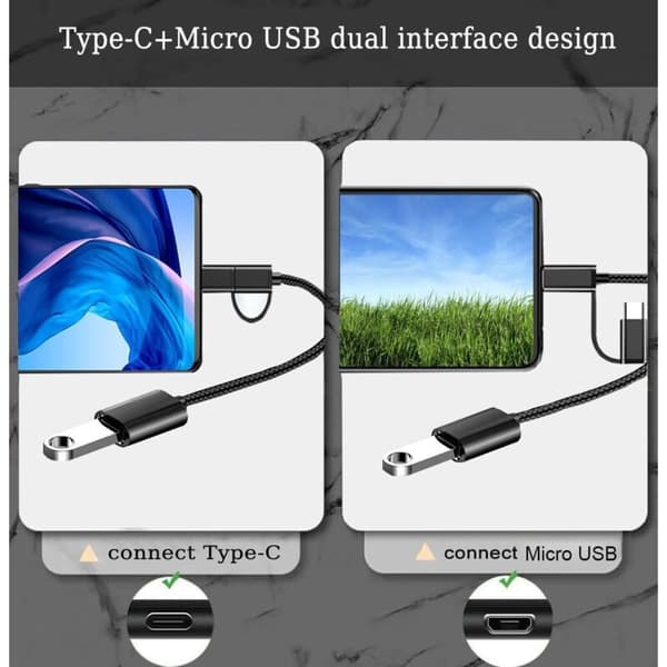 USB-C/Micro til USB OTG 2-i-1 Adapterkabel, USB til Android, Kompatibel med MacBook Pro, Android, Google, Samsung Galaxy S21, S22, S23