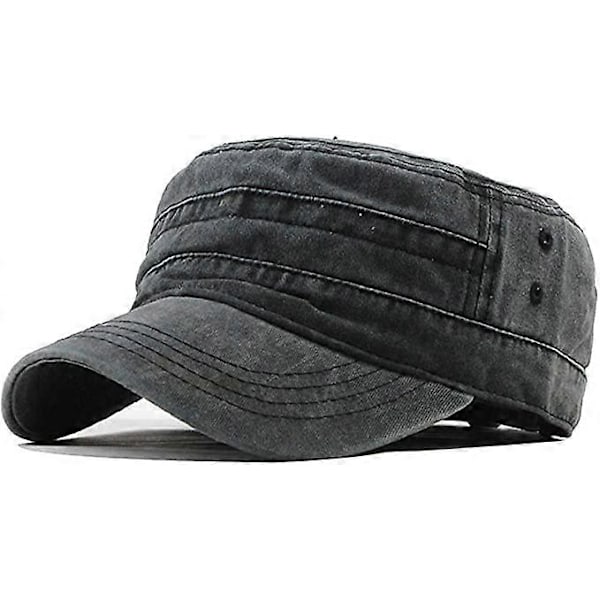 Unisex Vintage Militär Armé Keps Platt Justerbar Basebollkeps Grå black