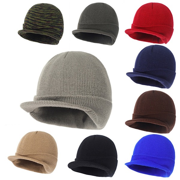 Solid Beanie / Beanie med Visir - Flere Farger Red