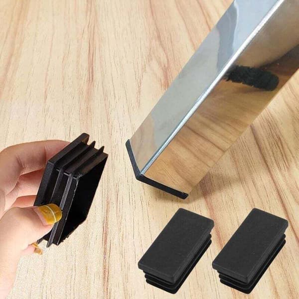 5x rektangulär infälld rörändskydd för stols- och möbelfötter, svart (30x20mm)
