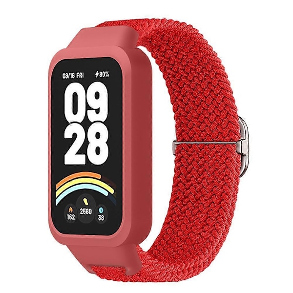 Til Xiaomi Smart Band 9 Active Redmi Band 3 Vævet Nylon Rem Snap-On Etui Urrem - Rød Multicolor Red