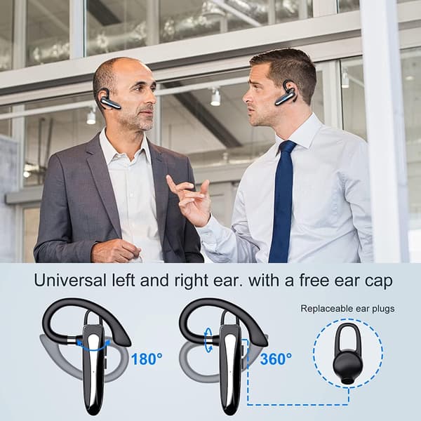 Bluetooth-hodesett med mikrofon Bluetooth-ørepropp V5.3 USB-C-lading Vanntett Bluetooth-telefonhodesett for lastebilsjåfør