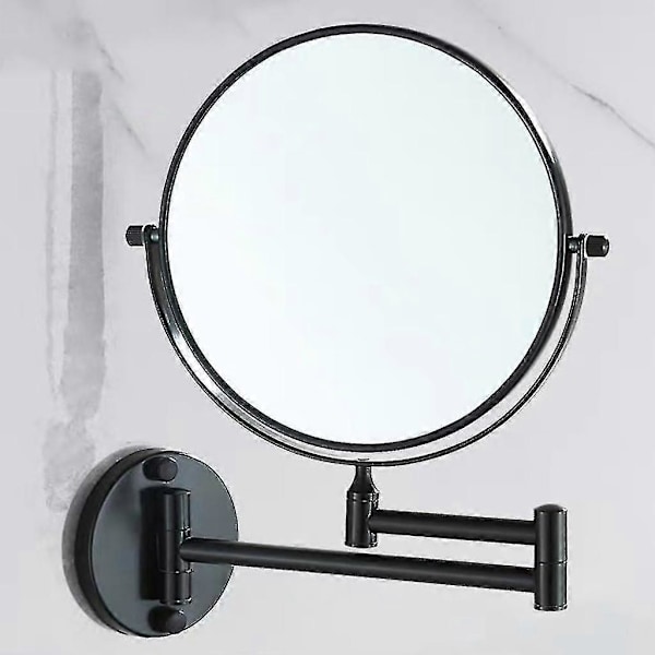 1x/3x Förstorande Dubbelsidig Sminkspegel för Toalettbord, Väggmonterad, Rund, Kromad Yta, Vikbar och Justerbar - Matt Black