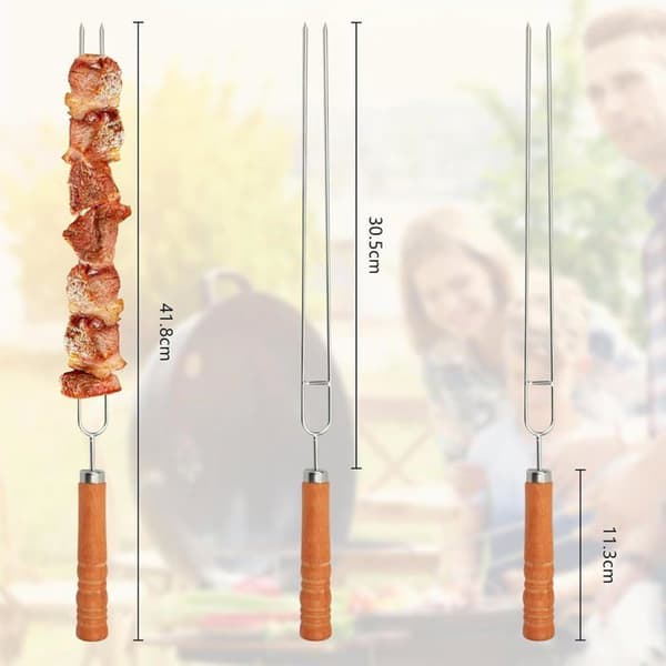 Grillspyd - Sæt med 8 - Rustfrit Stål - Dobbelt Anti-Rotationspigge - Kød og Grøntsager - 41,8 cm
