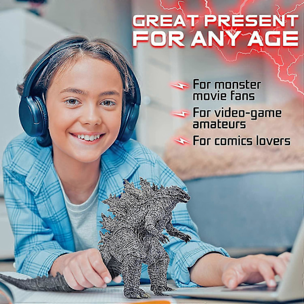 Kongenes Monster Leke - Godzilla Actionfigur - Dinosaurleker Godzilla - Filmmonster-serien Godzilla. Hode til hale 12 tommer - Beste leker Beste gave grey