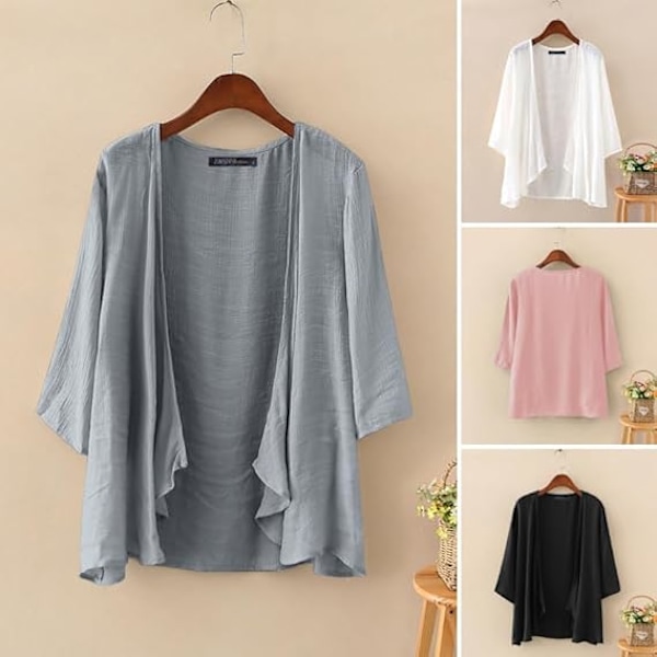 Kimono-kofta i chiffong för damer, öppen framtill, sjal, genomskinlig axelvärmare, strandöverdel, strandkläder, blus, omslag M