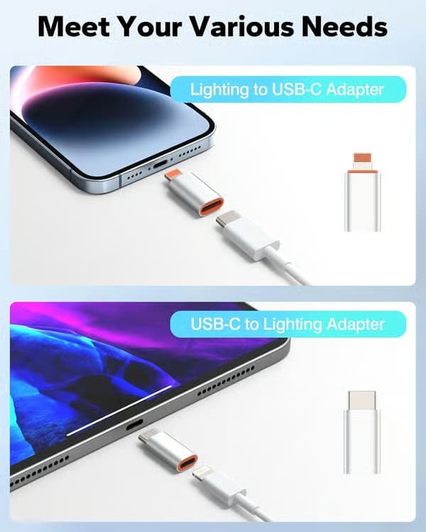 2025 nyeste modell USB-C hunn til Lightning hann-adapter & Lightning hunn til USB-C hann-adapter for iPhone 15/14/13/iPad/AirPods/MacBook