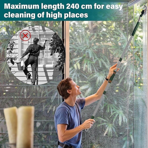 2-in-1 Ammattimainen Ikkunalasta, 210 cm kokoontaitettava Suihkulasta 2 Mikrokuituliinalla, 180° Kääntyvä IkkunapesinBY