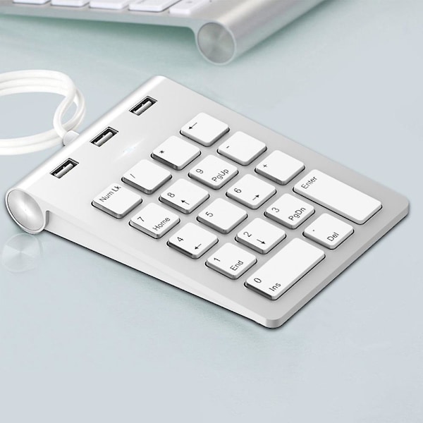 Det Portabla USB Numeriska Tangentbordet, Externt Numeriskt Tangentbord med 3 USB 2.0 Portar för iMac, MacBook Air, MacBook Pro, MacBook, Mac Mini, PC och Laptops