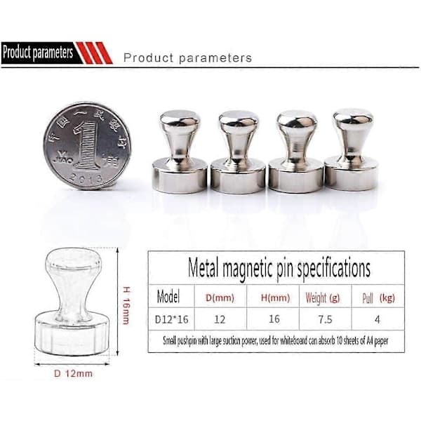 12 st Neodym Magneter, Starka Kylskåpsmagneter, Mini Magneter Neodym Magnet, Magnetiska Stift i Stål