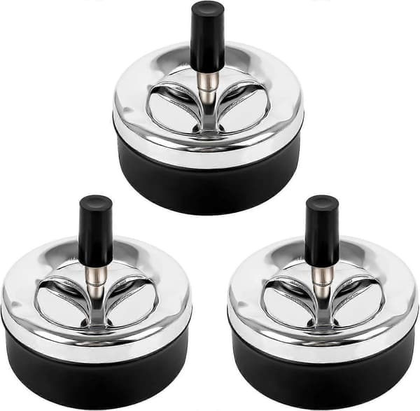 3 st Snurrande Askkopp Askfri Tryck Ner Askkopp Extra Stor Krom Vindsäker Askkopp Utomhus Bordsaskkopp Askkoppar Stor Rund (9 * 9,3 cm, Svart)
