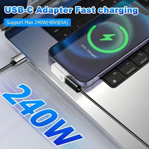 Pakke med 2 USB C 90° 80 Gbps USB C han til hun 240W Thunderbolt 5 forlængeradaptere til iPhone 15/16, tablet, telefon