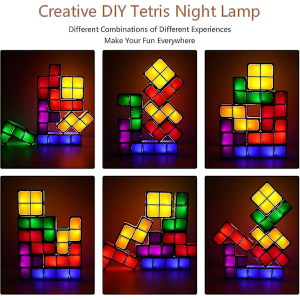 Tetris Stabelbar Natlampe, 7 stk. DIY LED 7 Farver 3D Puslespil Induktion Sammenlåsende Bordlampe Belysning DIY Magiske Klodser Klart Lys kompatibel med