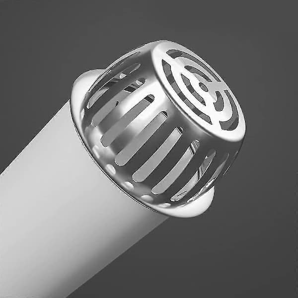 2 stk. nedløpsrørssil i rustfritt stål, diameter 83 mm, takrennebeskyttelseshette