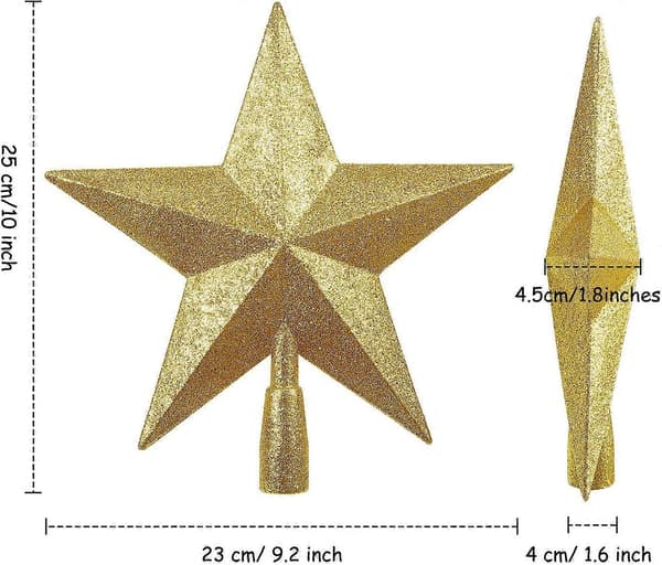 3 stk. 25 cm glitter juletræstop plaststjerne til juletræspynt -Yx