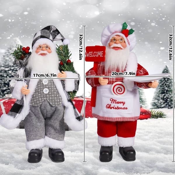 Jul 12-tommer Stående Julemandsfigur Julemandsdukke Gave Julepynt - Sort og Hvid Tern Julemand