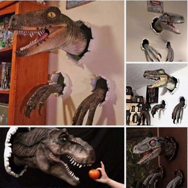 Dinosaurieväggskulpturer 3D Resin T-rex Väggmonterade Tyrannosaurus Statyer, 100% Nya Black