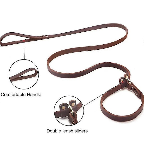 Ekte Lær Hund Slipkobbel Justerbart Kjæledyr Hund Slipkjede med Skyver Sterk Flat Lær Hund T 1.8CM x 180CM